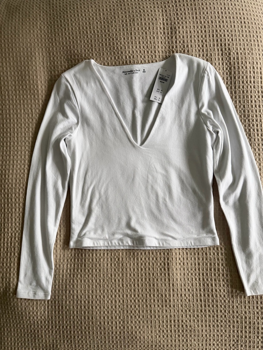 White V-Neck Long Sleeve Top - Abercrombie & Fitch Soft AF
